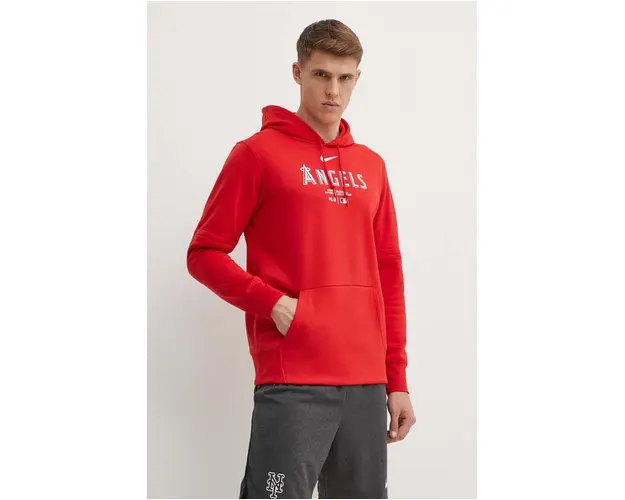 Nike bluza Los Angeles Angels barbati, culoarea rosu, cu gluga, cu imprimeu