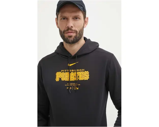 Nike bluza Pittsburgh Pirates barbati, culoarea negru, cu gluga, cu imprimeu