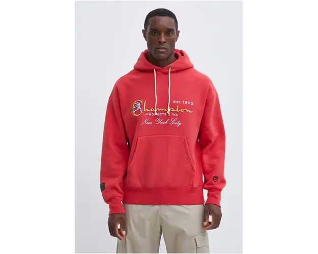 Champion bluza barbati, culoarea rosu, cu gluga, cu imprimeu, 219997