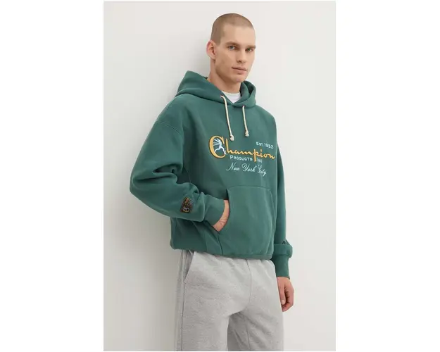 Champion bluza barbati, culoarea verde, cu gluga, cu imprimeu, 219997