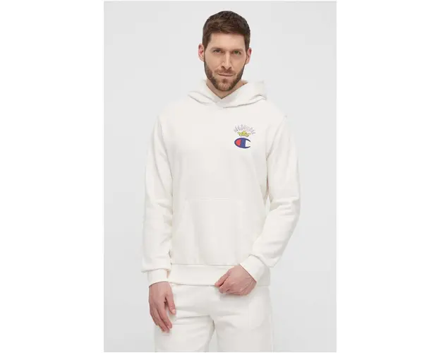 Champion bluza barbati, culoarea bej, cu gluga, cu imprimeu, 219785