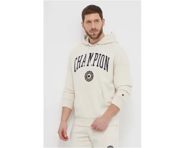 Champion bluza barbati, culoarea bej, cu gluga, cu imprimeu 219830