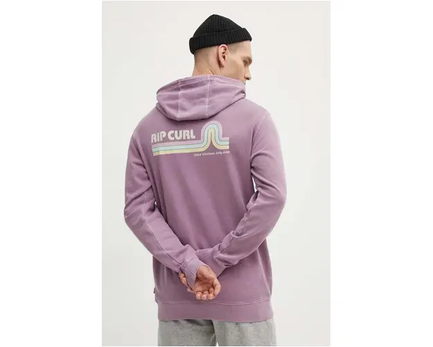 Rip Curl hanorac de bumbac barbati, culoarea violet, cu gluga, cu imprimeu