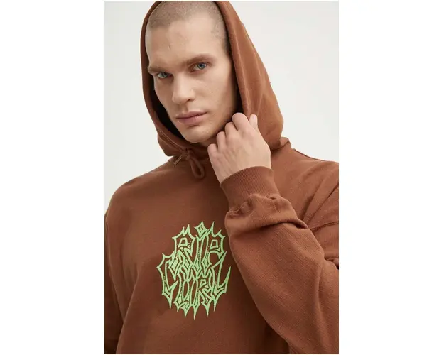 Rip Curl hanorac de bumbac barbati, culoarea maro, cu gluga, cu imprimeu
