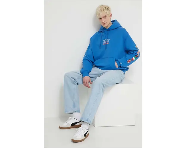 Tommy Jeans hanorac de bumbac Archive Games barbati, cu gluga, imprimeu, DM0DM19544