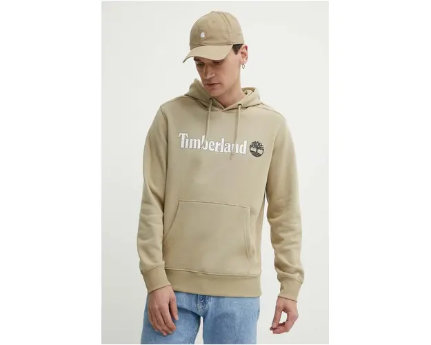 Timberland bluza barbati, culoarea bej, cu gluga, cu imprimeu, TB0A5UKKDH41