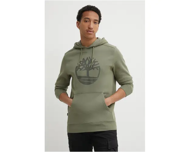 Timberland bluza barbati, culoarea verde, cu gluga, cu imprimeu, TB0A2BJHAP61