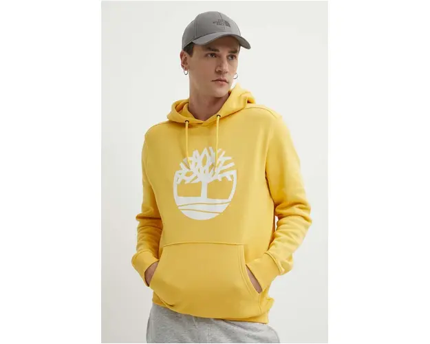 Timberland bluza barbati, culoarea galben, cu gluga, cu imprimeu, TB0A2BJHEG41