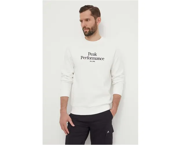 Peak Performance bluza barbati, culoarea alb, cu imprimeu