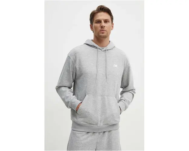 New Balance bluza Sport Essentials barbati, culoarea gri, cu gluga, melanj, MT41508AG