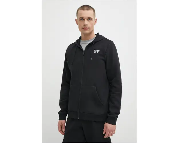 Reebok bluza Identity barbati, culoarea negru, cu gluga, neted, 100202857