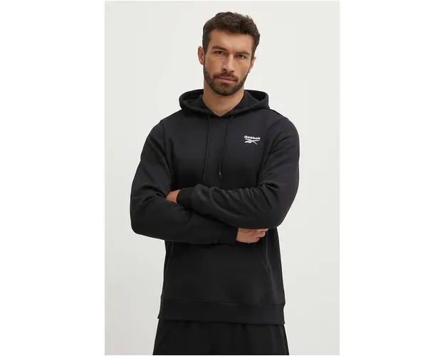 Reebok bluza Identity barbati, culoarea negru, cu gluga, neted, 100202869