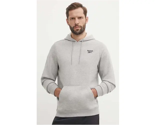 Reebok bluza Identity barbati, culoarea gri, cu gluga, melanj, 100202875