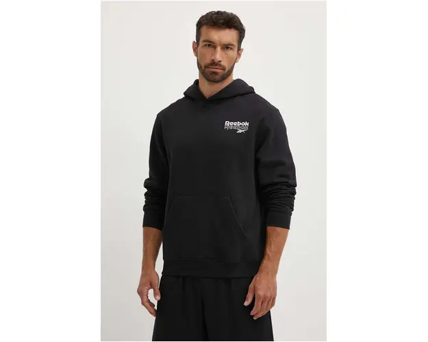 Reebok bluza Brand Proud barbati, culoarea negru, cu gluga, cu imprimeu, 100076385