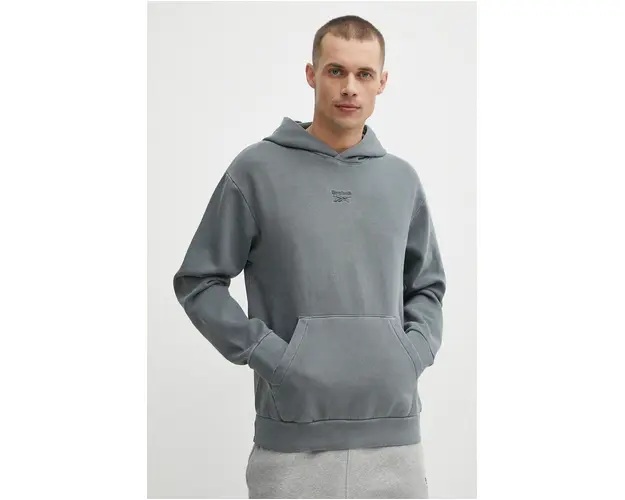 Reebok bluza barbati, culoarea gri, cu gluga, neted, 100200156