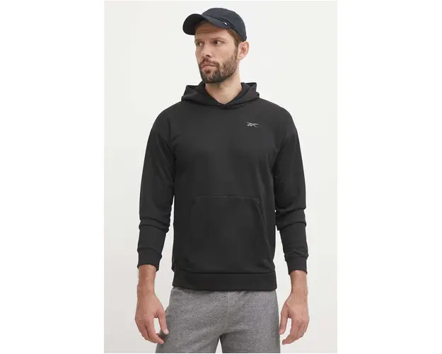 Reebok bluza Strength barbati, culoarea negru, cu gluga, neted, 100075764