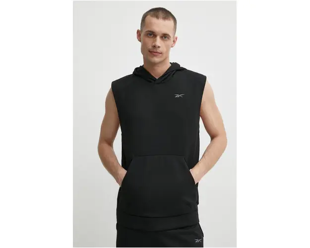 Reebok bluza Strength barbati, culoarea negru, cu gluga, neted, 100075597