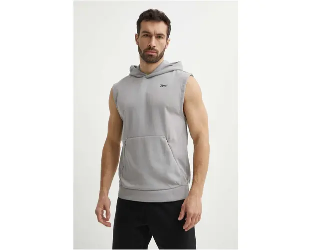 Reebok vesta Strength barbati, culoarea gri, cu gluga, neted, 100075771