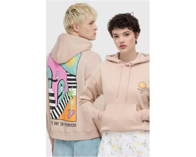 On Vacation bluza Another Day in Paradise culoarea bej, cu gluga, cu imprimeu, OVC LH34