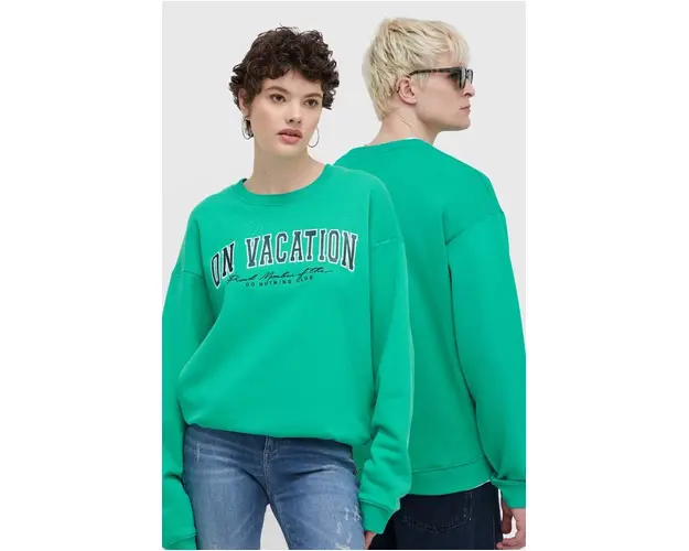 On Vacation bluza College culoarea verde, cu imprimeu, OVC S37