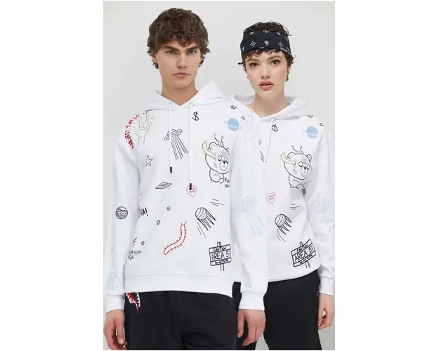 Sprayground hanorac de bumbac culoarea alb, cu gluga, cu imprimeu
