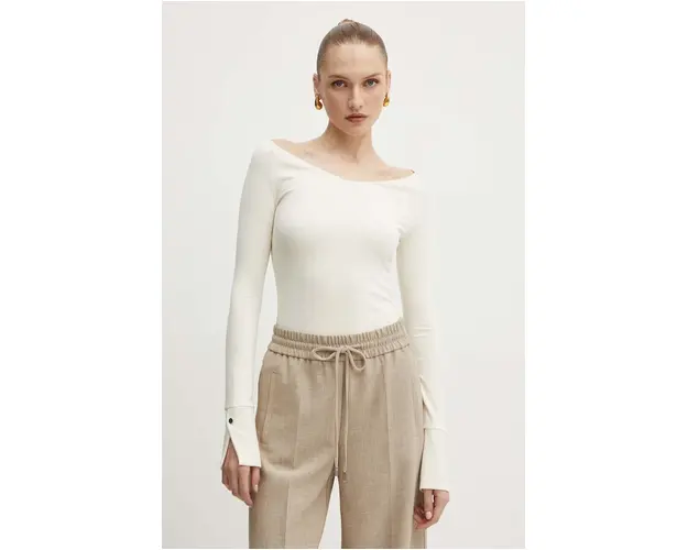 BOSS longsleeve femei, culoarea bej