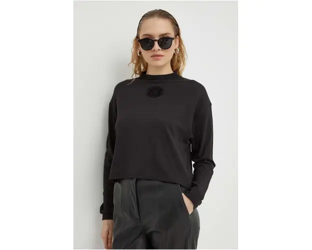 G-Star Raw longsleeve din bumbac culoarea negru, cu turtleneck