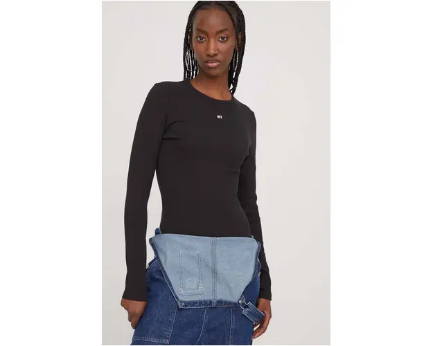 Tommy Jeans longsleeve femei, culoarea negru, DW0DW17387