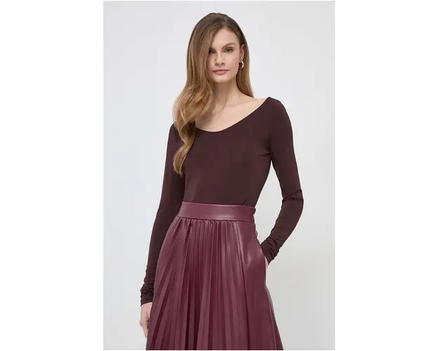 Max Mara Leisure longsleeve femei, culoarea maro 2416940000000