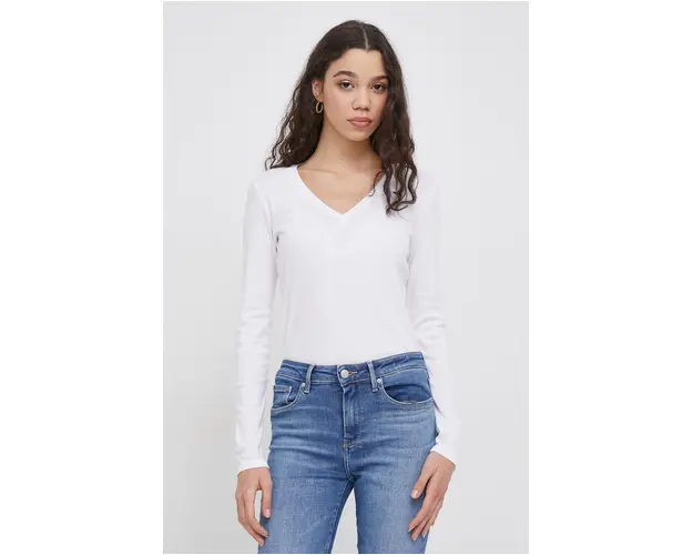 United Colors of Benetton longsleeve din bumbac culoarea alb