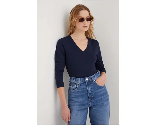 United Colors of Benetton longsleeve din bumbac culoarea albastru marin