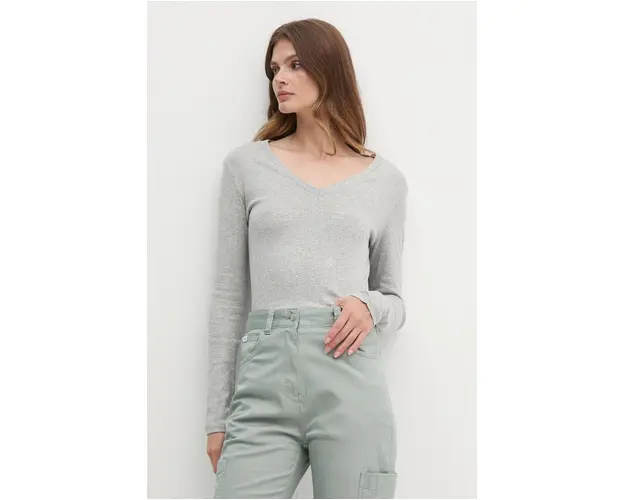 United Colors of Benetton longsleeve din bumbac culoarea gri