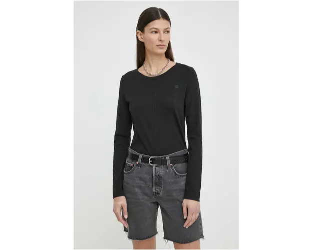 G-Star Raw longsleeve din bumbac culoarea negru