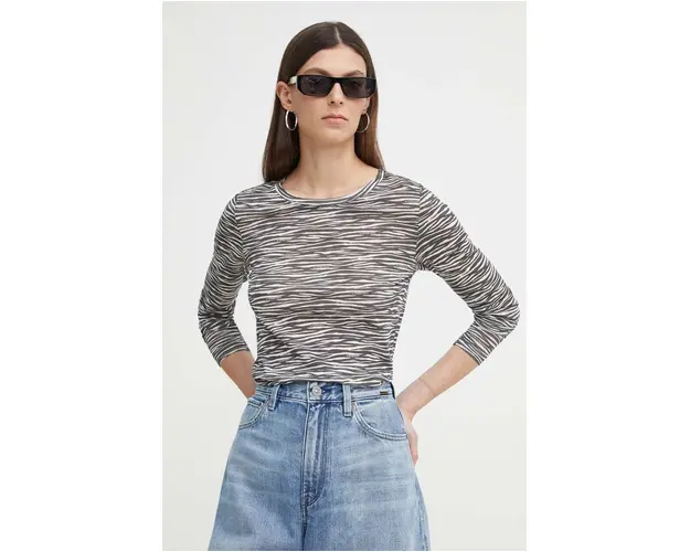 G-Star Raw longsleeve din bumbac culoarea gri