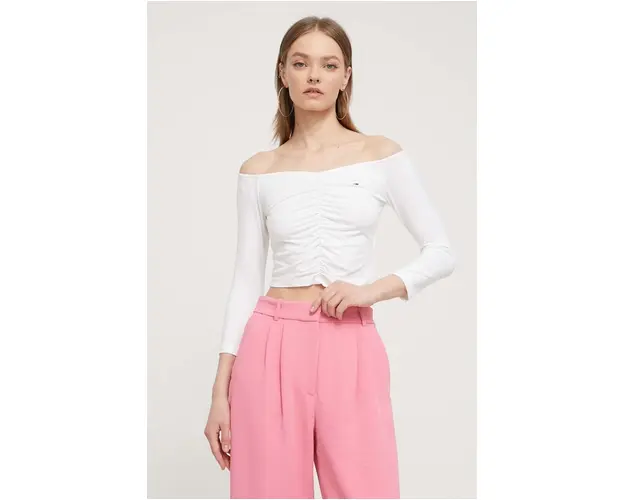 Tommy Jeans bluza culoarea bej, uni DW0DW17892