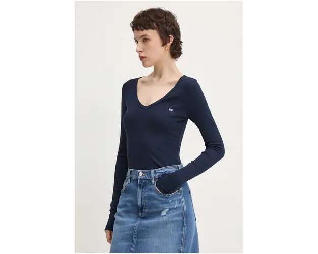 Tommy Jeans longsleeve femei, culoarea albastru marin, DW0DW17990