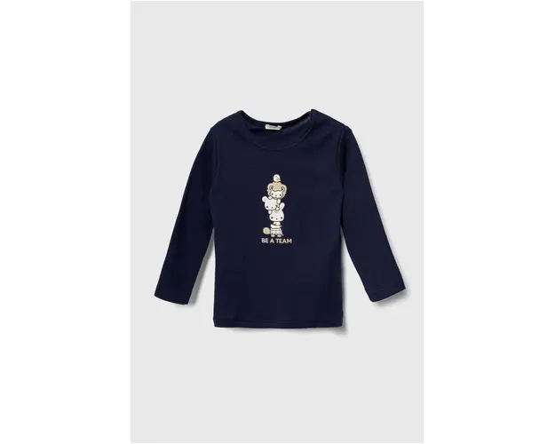 United Colors of Benetton longsleeve din bumbac pentru copii culoarea albastru marin