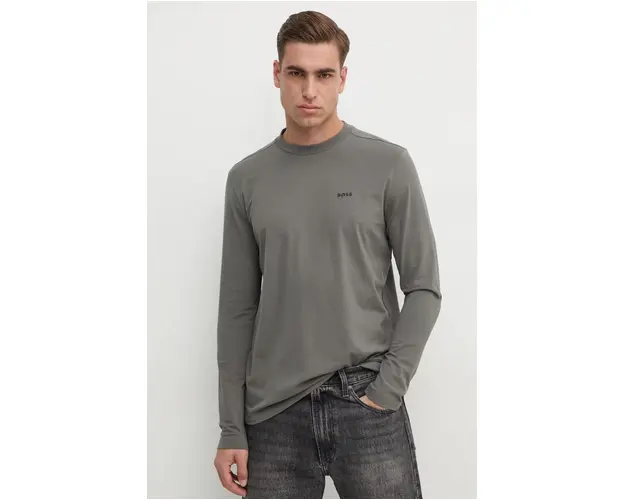 Boss Green longsleeve barbati, culoarea verde, neted, 50506365