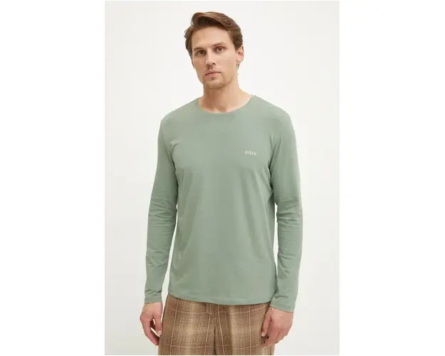 BOSS longsleeve barbati, culoarea verde, uni, 50515389