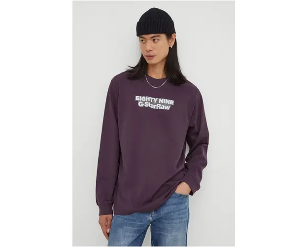 G-Star Raw longsleeve din bumbac culoarea violet, cu imprimeu