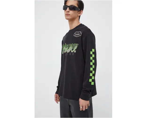G-Star Raw longsleeve din bumbac culoarea negru, cu imprimeu