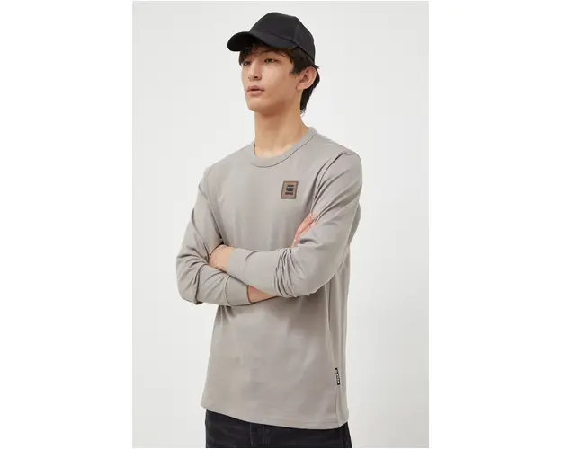 G-Star Raw longsleeve din bumbac culoarea gri, neted