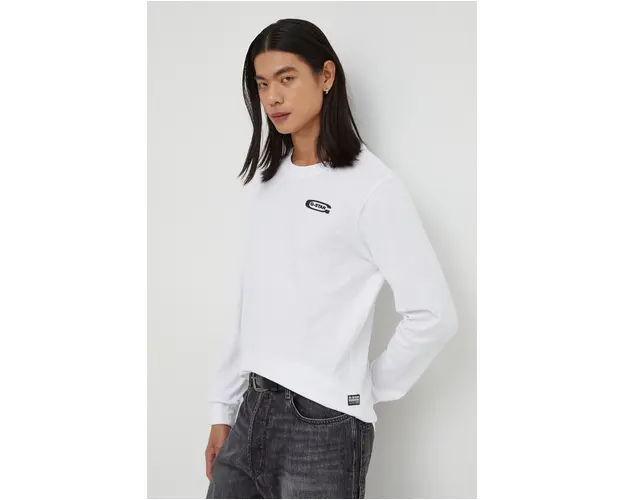 G-Star Raw longsleeve din bumbac culoarea alb, cu imprimeu