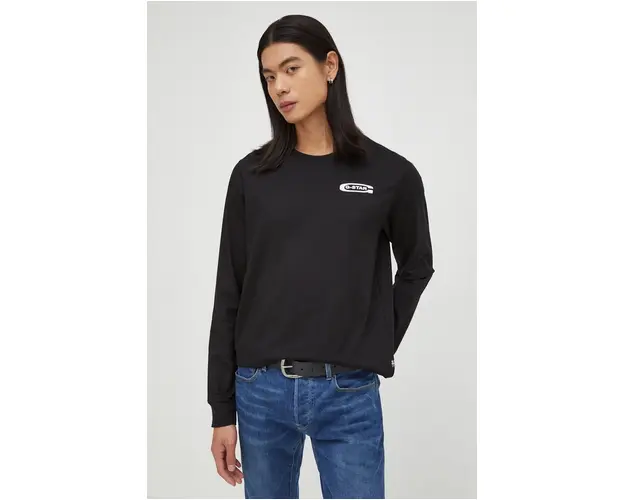 G-Star Raw longsleeve din bumbac culoarea negru, cu imprimeu