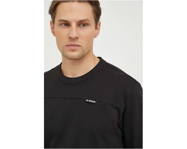 G-Star Raw longsleeve din bumbac culoarea negru, neted