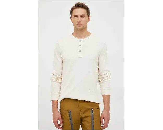 G-Star Raw longsleeve din bumbac culoarea bej, neted