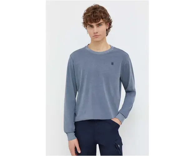 G-Star Raw longsleeve din bumbac culoarea gri, cu imprimeu
