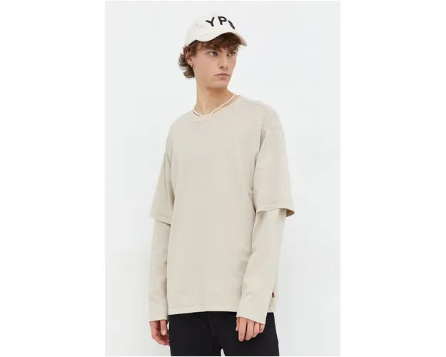 Levi's longsleeve din bumbac culoarea bej, neted