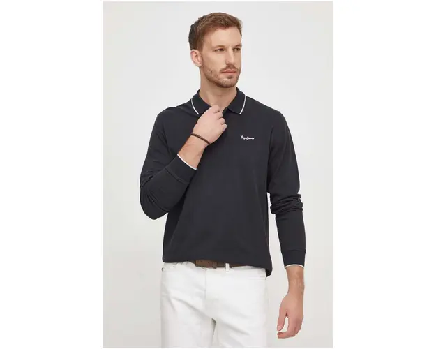 Pepe Jeans longsleeve din bumbac culoarea negru, neted