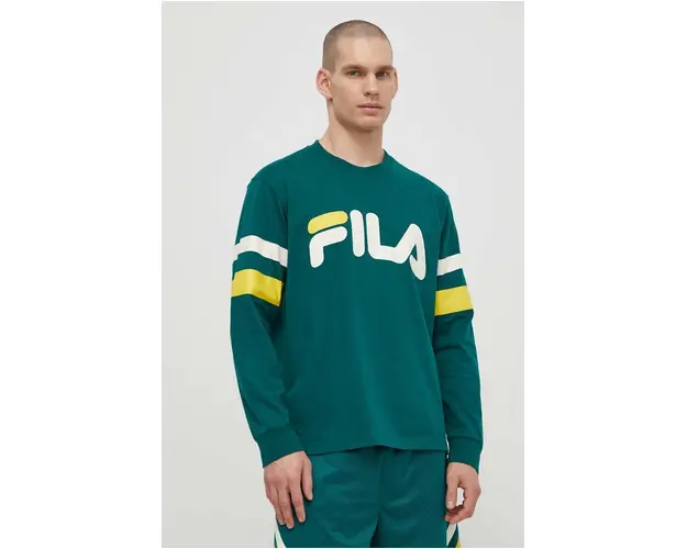 Fila longsleeve din bumbac Luohe culoarea verde, cu imprimeu, FAM0669